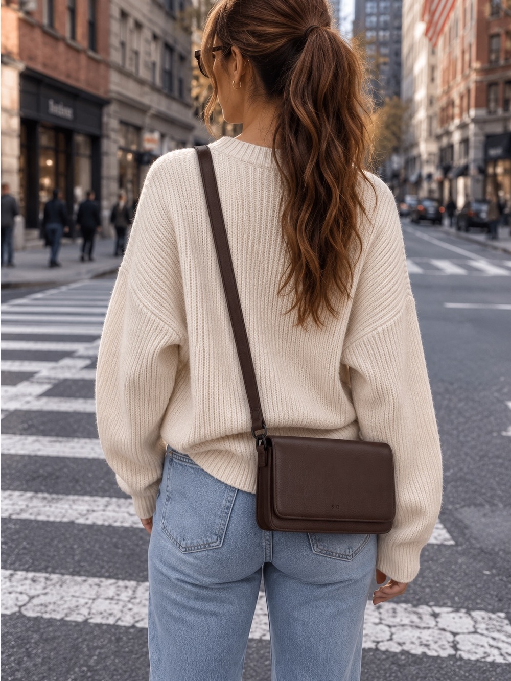 S-Q Nita Vegan Leather Crossbody Bag Dark Chocolate Brown Shoulder Minimalist